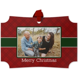 Personalized Metal Ornament - Modern Corners with Christmas Plaid design