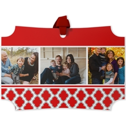 Personalized Metal Ornament - Modern Corners with Red Damask design