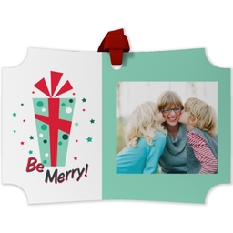 Personalized Metal Ornament - Modern Corners with Be Merry design