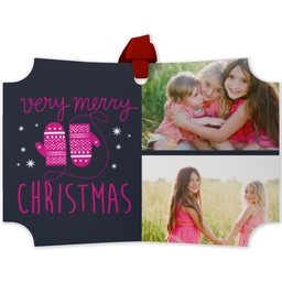 Personalized Metal Ornament - Modern Corners with Merry Mittens design