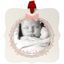 Personalized Metal Ornament - Fancy Bracket with Pink Wreath design