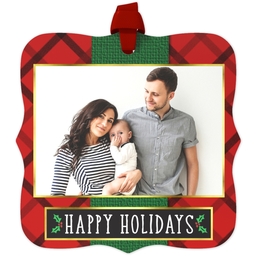 Personalized Metal Ornament - Fancy Bracket with Elegant Plaid Holiday design