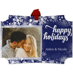 Personalized Metal Ornament - Modern Corners with Holiday Snow Flurry design