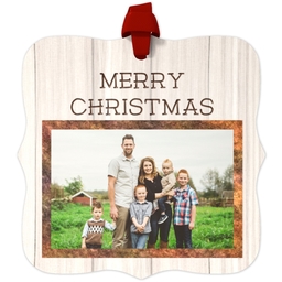 Personalized Metal Ornament - Fancy Bracket with Rustic Merry Christmas design