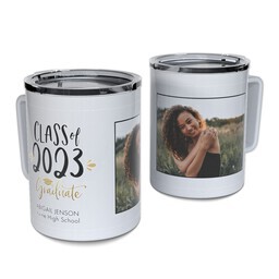 Personalized Coffee Travel Mugs with Accomplished Graduate design