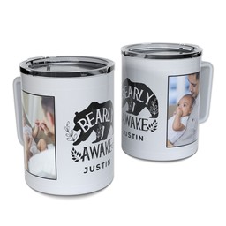 Personalized Coffee Travel Mugs with Bearly Awake design