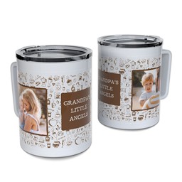 Personalized Coffee Travel Mugs with Coffee Doodles design
