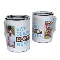 Personalized Coffee Travel Mugs with Eat Sleep Coffee design