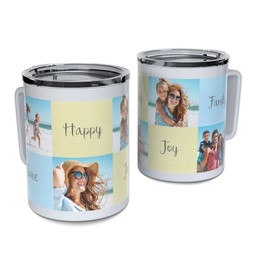 Personalized Coffee Travel Mugs with Family Blocks design