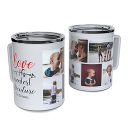 Personalized Coffee Travel Mugs with Love Adventure design