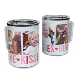 Personalized Coffee Travel Mugs with Love Kisses Hugs design