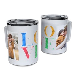 Personalized Coffee Travel Mugs with Love Splatter design