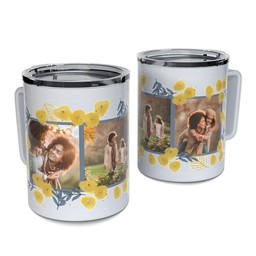 Personalized Coffee Travel Mugs with Merry Gold design
