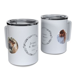 Personalized Coffee Travel Mugs with Simple Wreath design