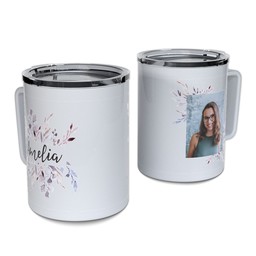 Personalized Coffee Travel Mugs with Watercolor Floral design