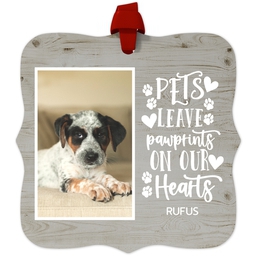 Personalized Metal Ornament - Fancy Bracket with Rustic Pawprint design