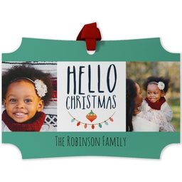 Personalized Metal Ornament - Modern Corners with Hello Christmas design