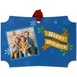 Personalized Metal Ornament - Modern Corners with Holidays Banner design
