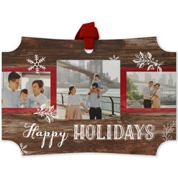 Personalized Metal Ornament - Modern Corners with Rustic Holidays design