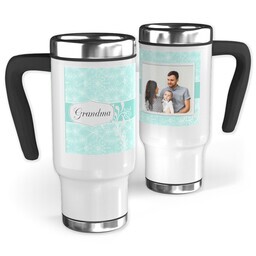 14oz Stainless Steel Travel Photo Mug with Floral Blue design