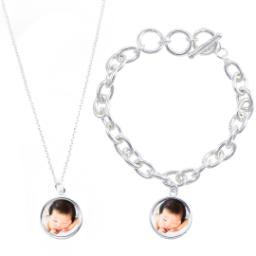 Thumbnail for Sterling Silver Plated Round Necklace & Bracelet Set with Full Photo design 1