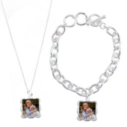 Thumbnail for Sterling Silver Plated Wave Necklace & Bracelet Set with Full Photo design 1