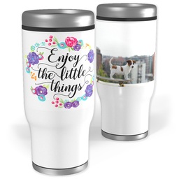 Stainless Steel Tumbler, 14oz with Enjoy Little Things Bouquet design