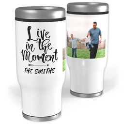 Stainless Steel Tumbler, 14oz with Live In The Moment design