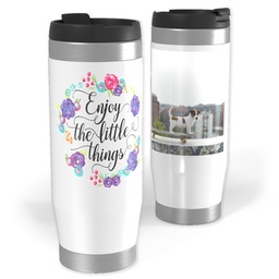 14oz Personalized Travel Tumbler with Enjoy Little Things Bouquet design