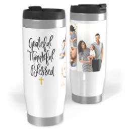 Thumbnail for 14oz Personalized Travel Tumbler with Grateful Thankful Blessed Cross design 1