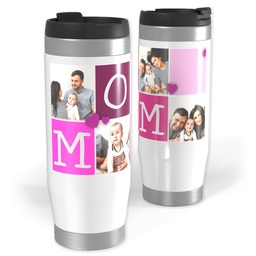 14oz Personalized Travel Tumbler with Heart Blocks Mom design