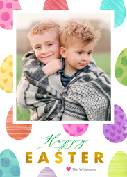 5x7 Greeting Card, Glossy, Blank Envelope with Colorful Easter Eggs design