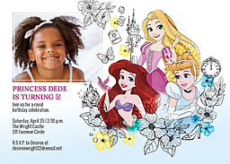 5x7 Greeting Card, Glossy, Blank Envelope with Disney Princess Party Invitation design