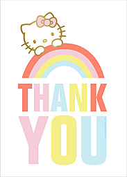 5x7 Greeting Card, Glossy, Blank Envelope with Hello Kitty Rainbow Thank You design