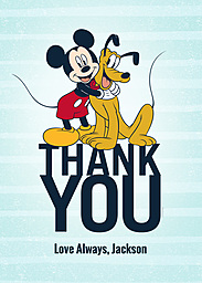5x7 Greeting Card, Glossy, Blank Envelope with Mickey Mouse & Pluto Thank You design
