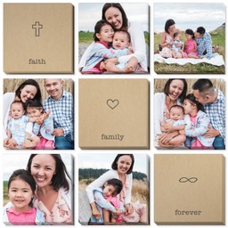 9 Piece Multi-Piece Canvas (31" x 31") with Nine Photo Burst: Faith Family Forever design