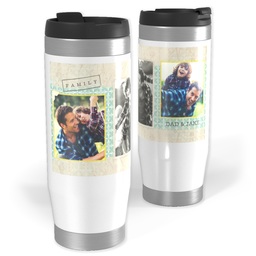 14oz Personalized Travel Tumbler with Family Scrapbook design