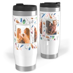 14oz Personalized Travel Tumbler with Watercolor Feathers design