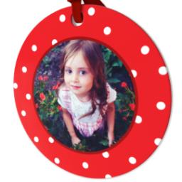 Thumbnail for Ceramic Round Photo Ornament with Decorative Dots Red design 2