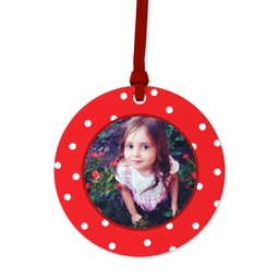 Ceramic Round Photo Ornament with Decorative Dots Red design