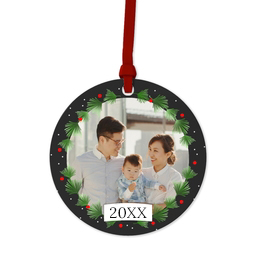 Ceramic Round Photo Ornament with Holly Jolly Border design