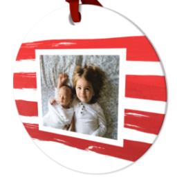Thumbnail for Ceramic Round Photo Ornament with Jolly Red Stripes design 2