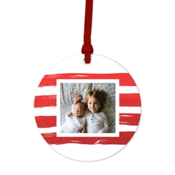 Ceramic Round Photo Ornament with Jolly Red Stripes design