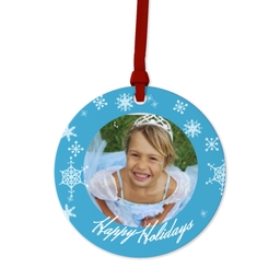 Ceramic Round Photo Ornament with Wintery Blue Holiday design