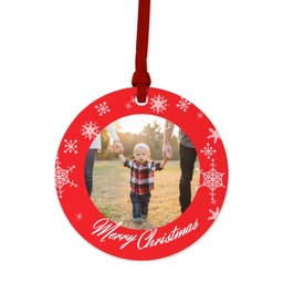 Ceramic Round Photo Ornament with Wintery Red Christmas design