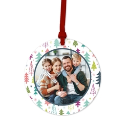 Ceramic Round Photo Ornament with Colorful Christmas  design