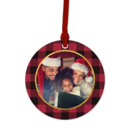 Thumbnail for Ceramic Round Photo Ornament with Holiday Plaid design 1
