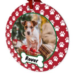 Thumbnail for Ceramic Round Photo Ornament with Paws Holiday design 2