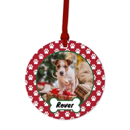 Ceramic Round Photo Ornament with Paws Holiday design