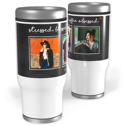 Stainless Steel Tumbler, 14oz with Coffee Obsessed design